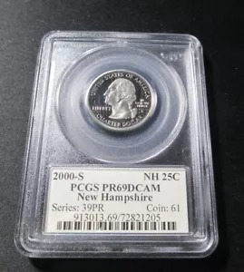 2000-S NH 25C New Hampshire PCGS PR69DCAM Proof Certified #913013.69/72821205 - Picture 1 of 3