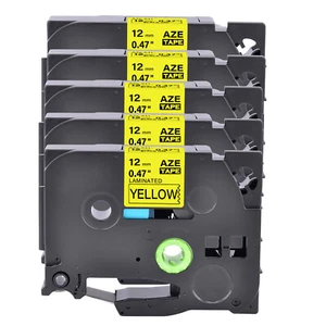 Compatible with Brother 5PK 12mm TZ631 TZe-631 Black/Yellow Label Tape PT - Picture 1 of 3
