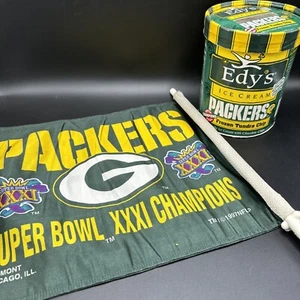 Authentic Rare Packers Super Bowl XXXI Car Flag/Edys ice Cream Container - Picture 1 of 12