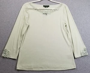 NEU LAUREN Ralph Lauren Top Damen Große L Grün 3/4 Arm U-Boot-Ausschnitt Durchsichtig - Bild 1 von 12