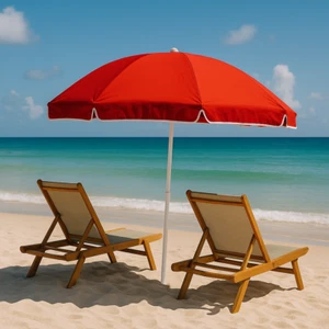 Sonnenschirm ROT mit UV-Schutz Ø 155 runder tragbarer Strandschirm Gartenschirm - Bild 1 von 8