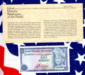 Tolle historische Banknoten Malaysia 1976 1 Ringgit P-13a UNC P/6 509359 - Bild 1 von 3