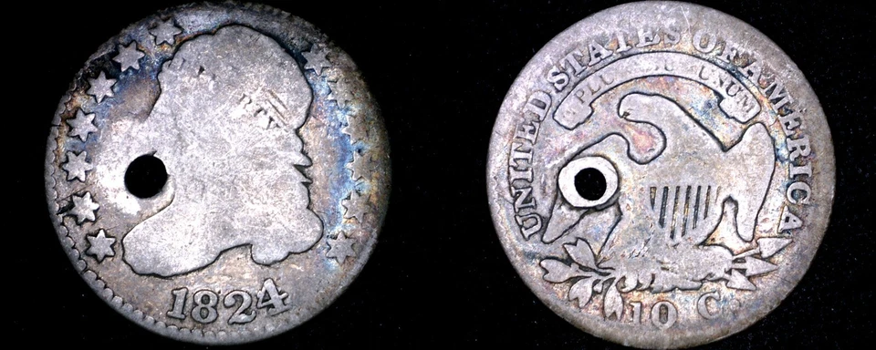 Moneda de diez centavos de plata busto con tapa Liberty 1824/22 - perforada Foto 1 de 1