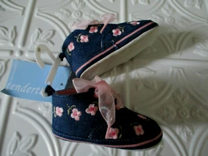 Tendertoes Luna International Blue Denim Shoes Pink Ribbon & Floral SIZE 3 NWT - Picture 1 of 3