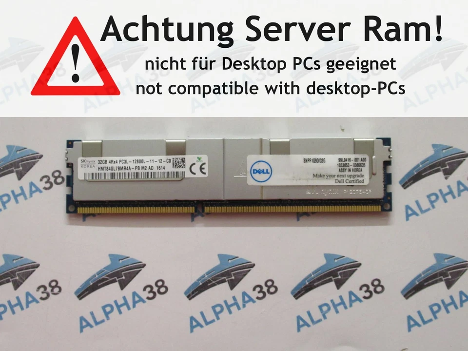 SK Hynix 32 GB DDR3-1600 PC3L-12800L HMT84GL7BMR4A-PB CL11 1.35v 4Rx4 Server Ram - Bild 1 von 1