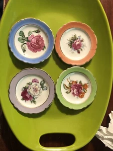 4 Ceramic Miniature Plates with Roses Made in Japan - Foto 1 di 9