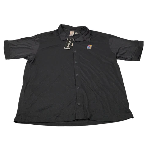 Kansas Jayhawks Mens Shirt 2XL Gray Adidas Button Front NCAA Basketball College Cover