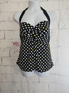 Catalina Swimsuit Tankini Top Plus 3X Retro Polka Dot Halter Tie Style Lined - Picture 1 of 11