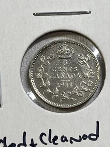 1911 Canada 5 Cents Small Silver Coin Scratched & Cleaned - Picture 1 of 4