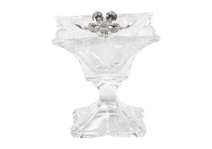 BOMBONIERE HARMONY 2020 MATRIMONIO ALZATINA PICCOLA VETRO CON APPL. FIORE CRYSTA - Picture 1 of 3
