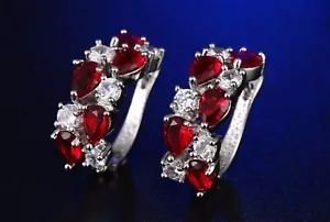 Ruby Red CZ Solitaire Hoop Earrings - Picture 1 of 1