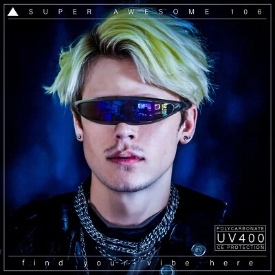 Color Mirror Lens Monolens Cyclops Robotic Futuristic Narrow Punk Sunglasses - Image 1 of 4