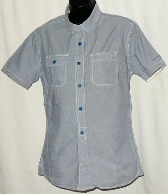 Chevignon France Men's Short Sleeve Shirt Sz XS Blue & White Stripes Pockets # - Image 1 of 4