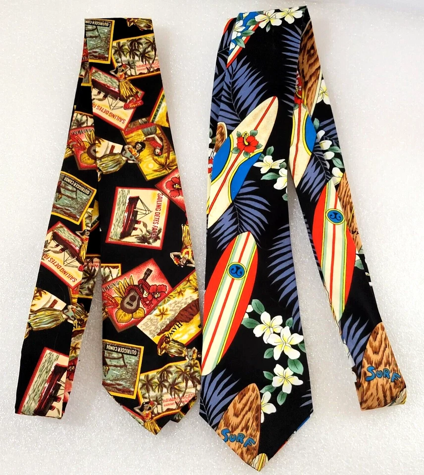 Corbata Rainbow Gifts Ukelele Hawaiano Plumeria Lei Tabla de Surf Hula Girl Lote de 2 Foto 1 de 4