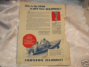 1930's Johnson Sea Horse. ad Fishing vintage boat motors hunting & fishing cover - Picture 1 of 2