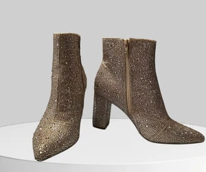 Betsy Johnson Cady Bling Champagne Gold Rhinestones Ankle Party Boots Size 8 - Picture 1 of 8