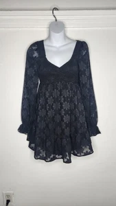 Top blusa Thirty Thirty LA donna piccolo nero trasparente floreale smocked babydoll - Foto 1 di 8