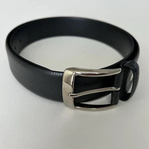 Cinturón Jos A Bank de cuero granulado negro para hombre talla 34 plateado hebilla de latón macizo Italia - Imagen 1 de 10