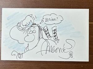 Zeichnung von Sergio Aragones Groo Creator signiert 3x5 Karteikarte verrückt - Bild 1 von 1