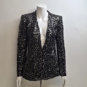 ZARA BLACK SILVER SEQUINNED BLAZER JACKET SIZE Medium BNWT - Picture 1 of 6