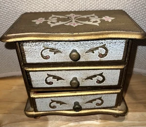 Vintage Italian Florentine Style Wooden Jewelry Box 3 Drawers Music Not Working - Picture 1 of 9