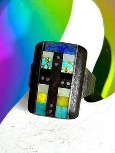 Anillo con incrustaciones de piedras preciosas de plata esterlina BUZ firmado por nativos americanos 11,25 de colección raro - Imagen 1 de 15