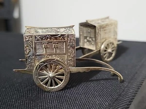 Antique Japanese 950 Solid Silver Rickshaw Wagon Salt & Pepper Shakers Set - Picture 1 of 24