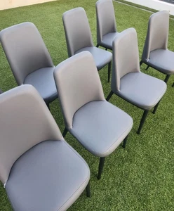 8x Faux Leather Dining Chairs (Grey colour seat, Black legs) - Picture 1 of 15