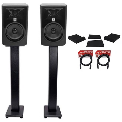 (2) Monitores de estudio alimentados JBL 305P MkII 5" + soportes + almohadillas de aislamiento + cables XLR Foto 1 de 4