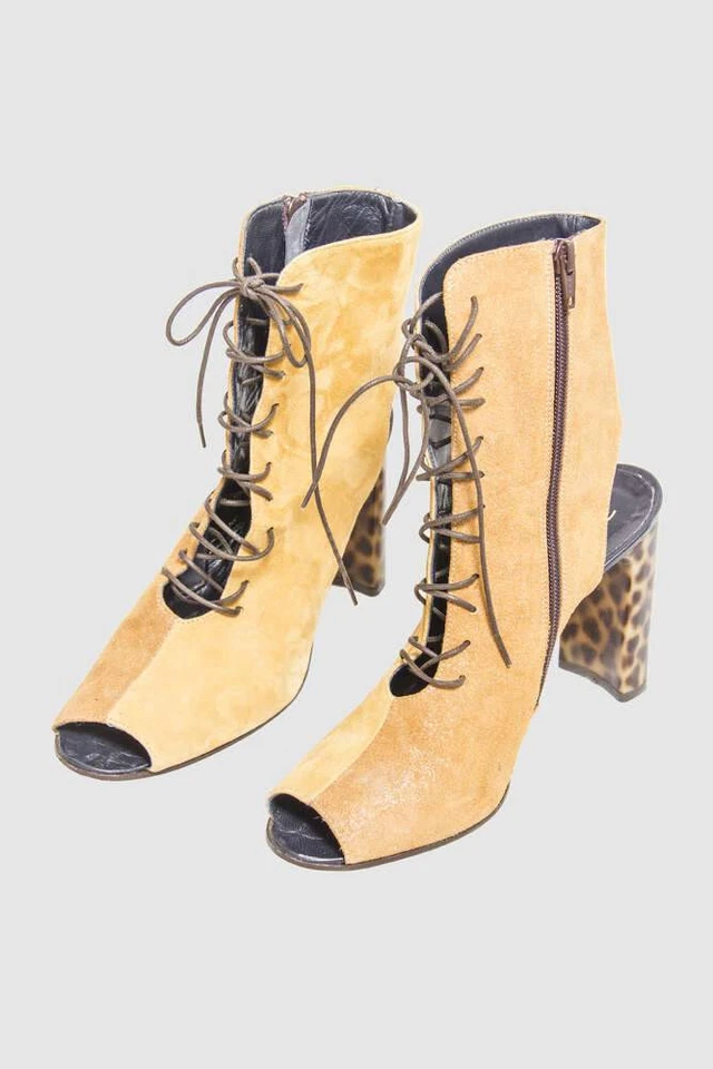 ELISA CAVALETTI Stiefeletten Peeptoe Schnürung beige Leo Gr. 37 LEDER - Bild 1 von 1