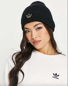 adidas Originals trefoil Women’s decadent sport black gold logo beanie one size - Picture 1 of 8