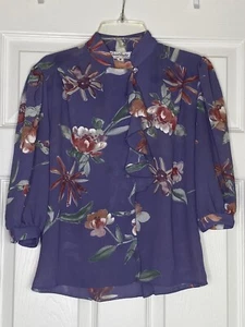 San Andre Blouse Vintage Women's Half Sleeve Purple Floral Fairy Button Size S - Picture 1 of 4