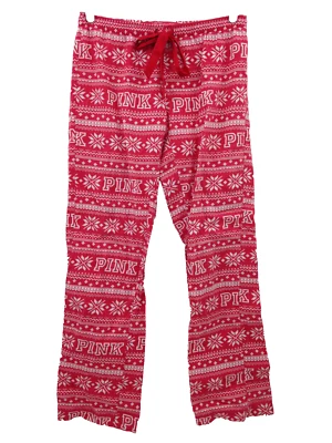 PINK Pajama Pants  Red White Snowflakes Size XS Knit Cotton Ribbon Tie - Image 1 of 4