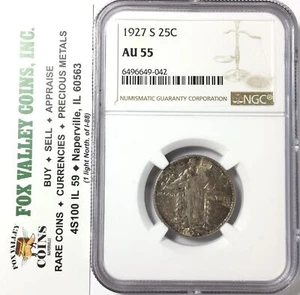 1927-S STANDING LIBERTY SILVER QUARTER AU55 NGC ORIGINAL TONING 396,000 MINTED! - Picture 1 of 4
