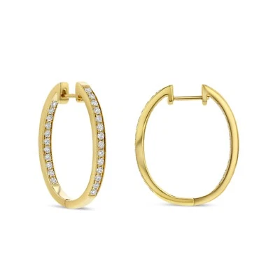 14K Yellow Gold Diamond Inside Out Oval Hoop Earrings 0.50 CT Round Cut F VVS2 - Image 1 of 2