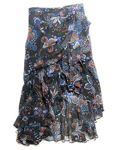 VERONICA BEARD Tiare Ruffled Silk High Low Paisley Skirt Black (MSRP $548) - Picture 1 of 4