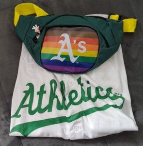 Oakland A's Pride Jersey Size XL Men's Adult LGBTQ Rainbow SGA 2024+Fanny Pack - Picture 1 of 8