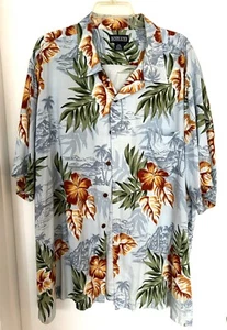 Lands End Herren Tropenhemd Palmen & Hibiskus Print auf hellblau XXL 18-18 1/2 - Bild 1 von 8