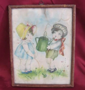 1930s VINTAGE CHILD FRAMED LITHOGRAPH PICTURE SIGNED - Picture 1 of 6