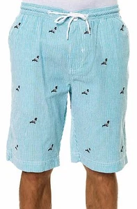 Staple ALL OVER PIGEON Teal White Striped Pigeon Embroidery Men's Shorts - Picture 1 of 5