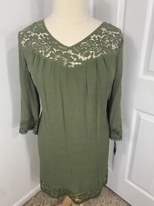 Sharagano NWT XL Bohemian Dress Romantic Lined Lace Trimmed Beachy