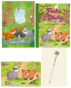 Fuchs und Dachs - Paket / 4er-Set mit Puzzle / Freundebuch / Bleistift / Brett - Bild 1 von 5