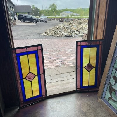 SG5069 Two Available price each Antique Stained Glass Window 12 x 24.5 each - Image 1 of 4