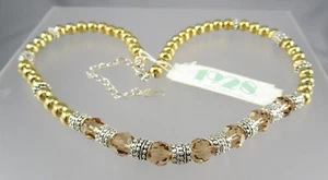 NOS 1928 Gold Tone Beaded Light Brown Glass Beads Adjustable Necklace 8379 - Picture 1 of 12