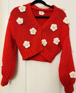 Luna Ivy Cardigan Big Flowers Orange Sz Xs - Picture 1 of 5