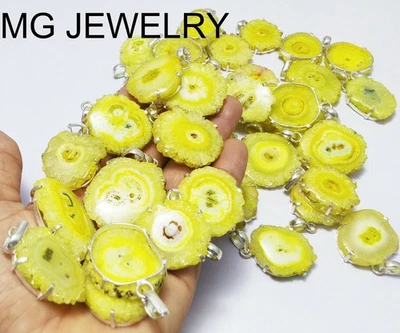 Lote de 200 pçs pingente solar de quartzo cor amarela pedra preciosa drusa 0,925 folheado a prata - Imagem 1 de 4