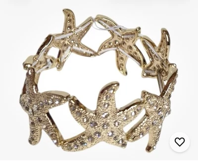 NOVA Pulseira Estrela Dourada JCREW SPARKLING Ouro Elástico com Cristais Estrela do Mar Nova Com Etiqueta - Imagem 1 de 2