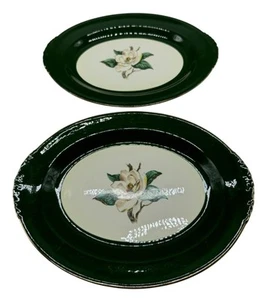 Set of 2 Vintage Homer laughlin jade rose Green Oval Plates With Magnolia READ - Picture 1 of 22