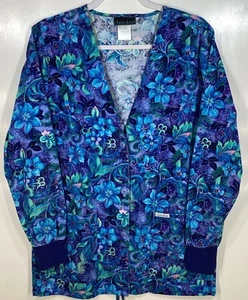 Chaqueta Médica Top Mujer Talla XS Extra Pequeña Flores Turquesa Verde Azulado Abrigo Místico - Imagen 1 de 6