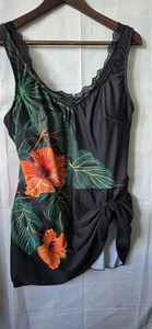 Badeanzugkleid schwarz tropisch Übergröße XL Blumen gepolsterte Cups verstellbare Träger - Bild 1 von 5